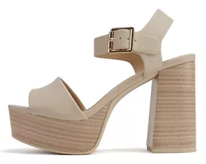 Soda Women Block Chunky High Heels Sandals Platform Strap OPTIONS-S Beige Nude - Picture 1 of 5