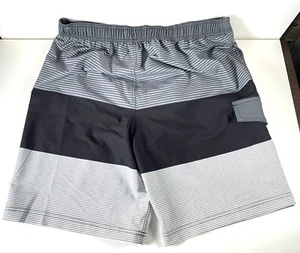 George Mens Swim Trunks Large (36-38) Black White Striped Drawstring Pockets - Picture 1 of 14