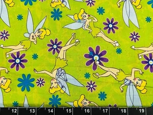 Tina Scrap 7"x21" Disney Tinkerbell Fairy Flower Pixie Dust Green Fabric Cotton - Picture 1 of 1