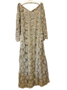 Pakistan Designer Gold Floral Lace Gown Dress formal party women size M - Picture 1 of 3