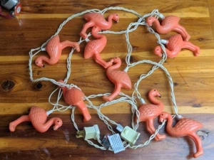 Vintage Blow Mold Pink Flamingo String Lights Christmas Lights 10 Lights - Picture 1 of 7