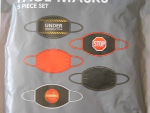 Face Masks Adult Caution Sign Reusable Washable NIP 5 Piece Set - Picture 1 of 6