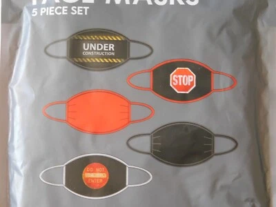 Face Masks Adult Caution Sign Reusable Washable NIP  5 Piece Set - Image 1 of 4