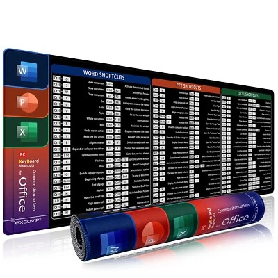 Large Office Shortcuts Mouse Pad – Excel, Word, PowerPoint Desk Mat – Non-Slip & - Image 1 of 4