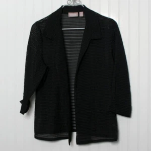 Chico's 2 schwarze leichte Poly-Jacke mit Kragen vorne offen Bündchen 3/4-Ärmel Lg - Bild 1 von 8