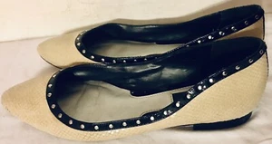 WHITE HOUSE BLACK MARKET Gracie Ivory Snake Skin Studded Ballet Flats - Size 8M - Picture 1 of 11