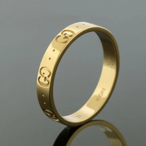 Gucci Icon 4mm Thin Band Ring Size 21 (US 9.5) 18K Yellow Gold Double GG Logo - Picture 1 of 6