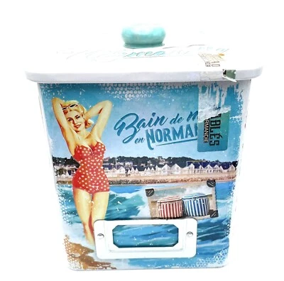 Beach Theme Decorative Storage Biscuit Tin Retro Vintage Look 6 X 5” - Image 1 of 4