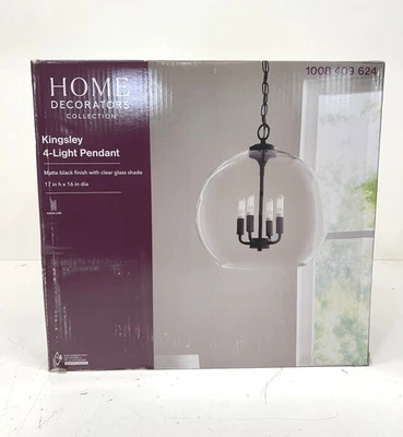 Home Decorators Kingsley 4-Light Matte Black Pendant Light Clear Glass - Image 1 of 2