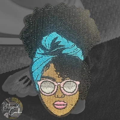 Blue Headscarf Black Woman with Sunglasses Iron On Patch Applique Embellishment - Image 1 of 2