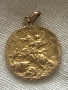 ART NOUVEAU GOLD FIX SAINT GEORGE KILLING THE DRAGON FRENCH MEDAL. By BECKER - Picture 1 of 3