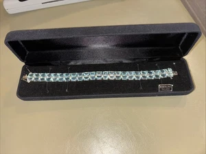 STERLINGSILBER 2 REIHIGES ECHTES ACHTECK HIMMELBLAUER TOPAS ARMBAND, 7" LANG, verpackt - Bild 1 von 9