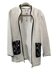 Chico's Jacket Wool Blend Jacket Women 1 Ivory Open Front Jacket Women Long Wool - Picture 1 of 8