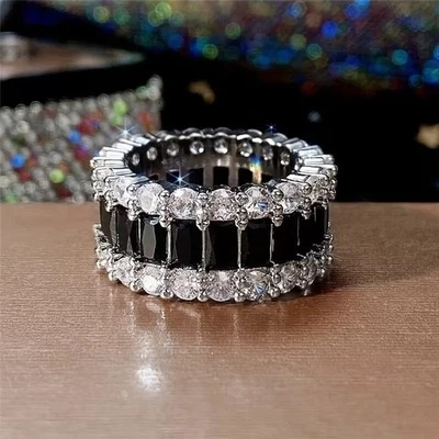 Anillo de Moissanita Negra de Plata de Ley 925, Banda para Hombre Moissanita Joyería Regalos Foto 1 de 4