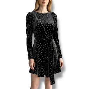 NWT TopShop Size US 2 UK 34 Black Polka Dot Velvet Burnout Dress Punk Dark Fairy - Picture 1 of 8
