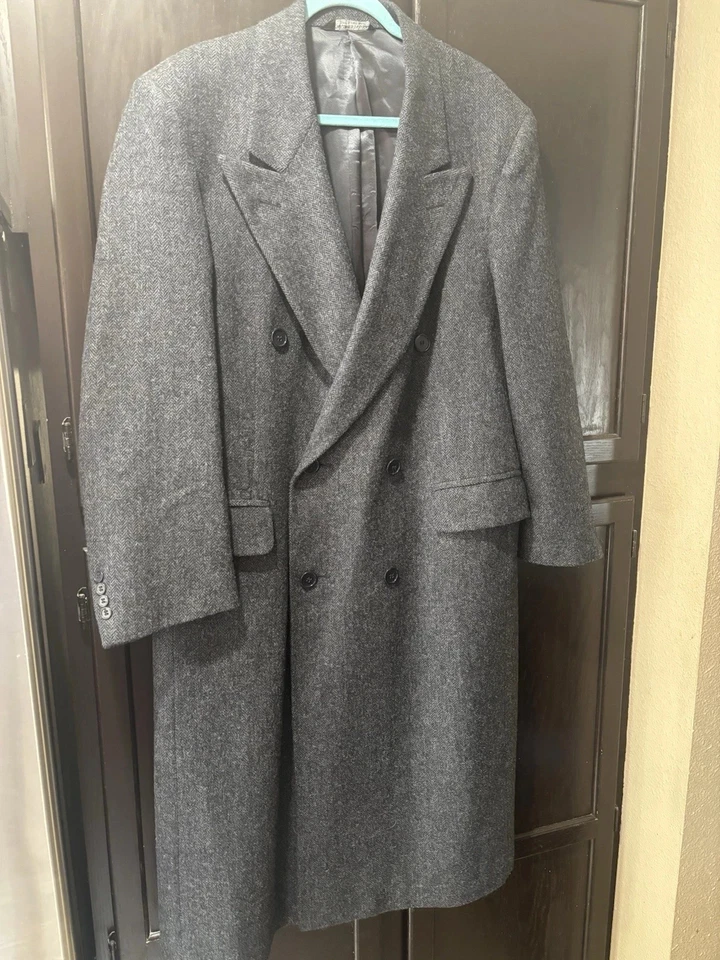 Vintage Christian Dior Monsieur Wool Herringbone Overcoat Men's Gray Black Union - Image 1 of 4