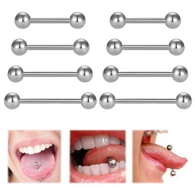 8 Pezzi 14G Orecchini Piercing Piercing Lingua Anelli Dritto Barbell Piercing - Immagine 1 di 4