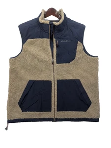 Eddie Bauer Men’s XL Fleece Vest Sherpa Deep Pile white blue ( tag cut) - Picture 1 of 13