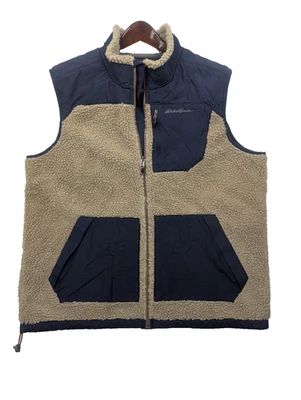 Eddie Bauer Men’s XL Fleece Vest Sherpa Deep Pile white blue ( tag cut) - Image 1 of 4