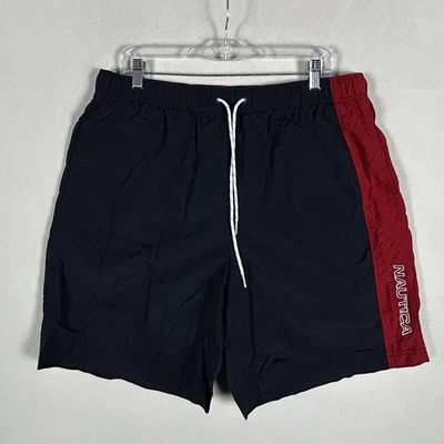 Roupa de banho masculina Nautica tamanho XL azul vermelho bolsos soletrados cordão - Imagem 1 de 4