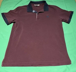 Camisa Polo Burberry Para Hombre Grande Borgoña/Azul Logo Oxford Algodón Manga Corta - Imagen 1 de 6