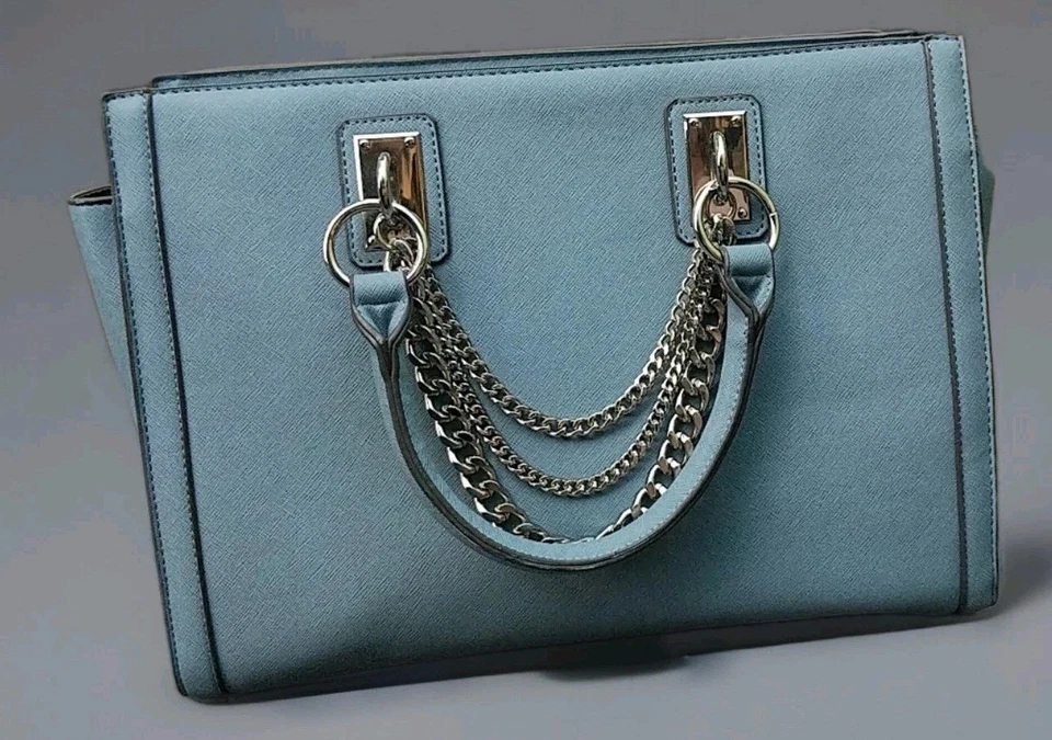 HERMOSA - NUEVA SIN ETIQUETAS - CARTERA GRANDE JUSTFAB AZUL CLARO/ASA SUPERIOR Foto 1 de 4