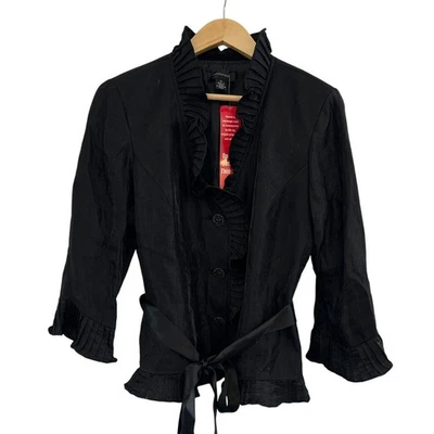 NWT R&M Richards Black Tie Waist Ruffled Blazer Jacket Women 14 Whimsigoth Vamp  - Image 1 of 4