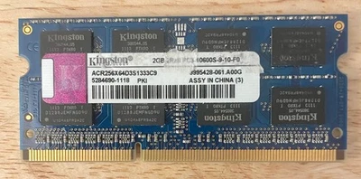 KINGSTON ACR256X64D3S1333C9 LAPTOP MEMORY 2GB PC3-10600S-9-10-F0 -- TESTED - Image 1 of 3