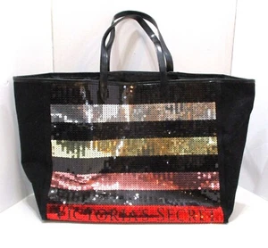 Bolso de Mano Victoria's Secret Lentejuelas Frontal Negro Lona 16" x 14" x 6" - Imagen 1 de 2
