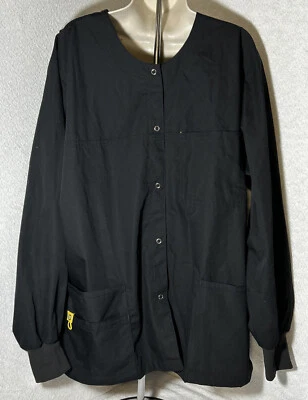 Wonder Wink Mens Sz Large Black Long Sleeve Scrub Top Multiple Pockets Snaps - Image 1 of 4