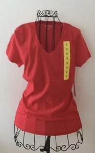 Nautica Short Sleeve RED V Neck T-Shirt Women Ladies Small Cotton Short Sleeve - Picture 1 of 5