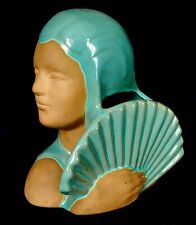 Catalina Pottery Art Deco Head Vase C 803 Girl w Fan Rare Form California