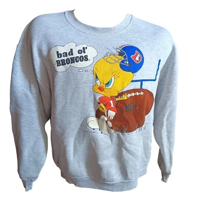 Vintage 1993 Warner Bros Tweety Denver Anti Broncos Sweatshirt NFL Football - Image 1 of 4