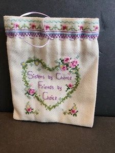 Counted Cross Stitch Pouch SISTERS BY CHANCE FRIENDS BY CHOICE Floral 6x5 DESC - Picture 1 of 5