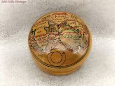 Medieval Map Drawn on Light Brown Wooden-Vintage Trinket/Pill Box-7.5cm