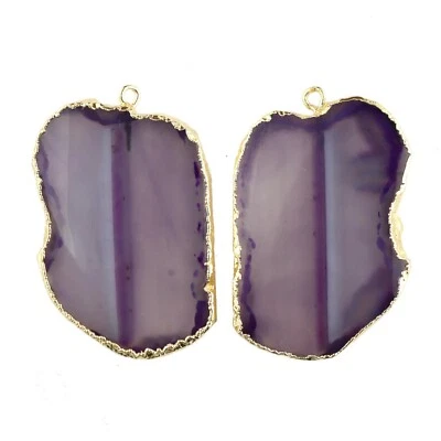 Purple Natural Agate Slice Gold Plated DIY Earring Pair Connector Making Jewelry - Image 1 of 3