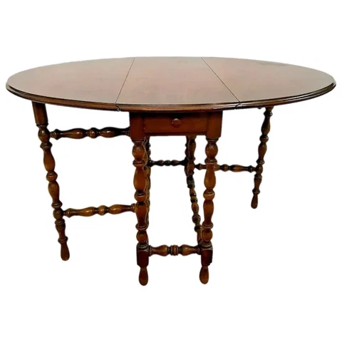 Antique Imperial Gate Leg Table Drop side Leaf Oval with Long center Drawer Cover