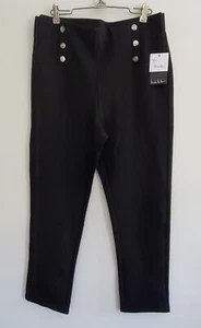 NWT Nicole Miller Women's Large Black Pull On Stretch Pants with 6 Button Detail - Picture 1 of 6