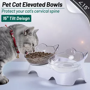 Pet Cat Dog Feeder Feeding Double Bowl Food Water Twin Dishes Elevated Stand - Picture 1 of 9