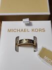 MICHAEL KORS Gold Tone MK Logo Pave Band Ring Size 7.25 NEW $85 with Box