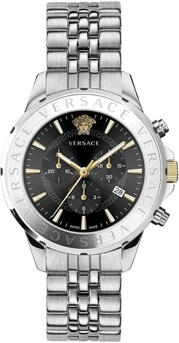 Versace Cronografo Signature Orologio Uomo Argento Acciaio Nero Quadrante 44mm VV