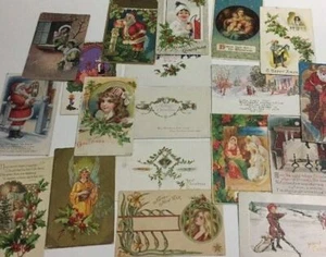 Lote de 18 postales de felicitación de la década de 1910 Navidad Año Nuevo Niños Papá Noel Vacaciones - Imagen 1 de 12