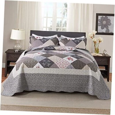  Colchas King de gran tamaño 120x120-3 piezas California King-120"x120" borde gris Foto 1 de 4