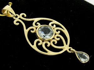 PE039 GENUINE 9K 9ct Solid Yellow Gold NATURAL Topaz Ornate Drop Pendant - Bild 1 von 3
