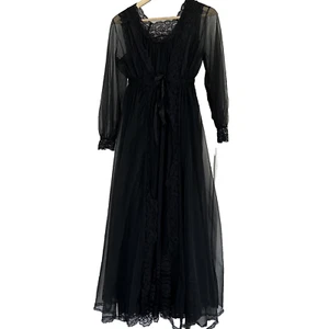 Vintage Miss Elaine 2tlg Chiffon Peignoir Black Size OS Gown Robe Hollywood * - Bild 1 von 24