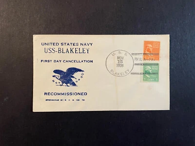USS Blakeley, Recommissioned, FDC 1939, Sc#803 & #804, Original Gum, Unaddressed - Image 1 of 2