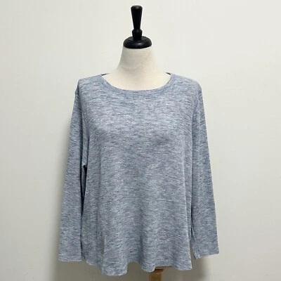 Isaac Mizrahi Live Blue White Space Dye Waffle Knit Long Sleeve Round Neck Top Foto 1 de 4