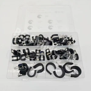 Car Hose Cable Clamps Rubber Cushion Clamp Insulated Assortment Stainless Steel - Picture 1 of 14
