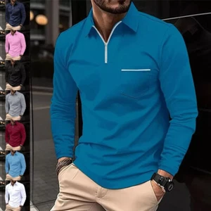 men Spring autumn long sleeve POLO shirt zipper pocket men sport long sleeve top - Picture 1 of 19