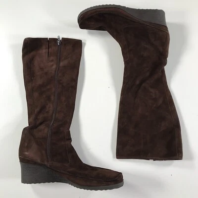 Botas hasta la rodilla Via Spiga para mujer 9,5 M marrón gamuza plataforma dedos redondos Foto 1 de 4